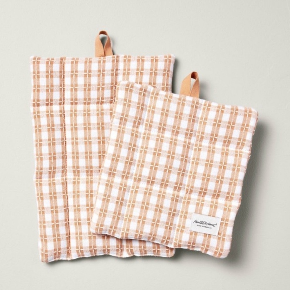 Sold Out Hearth & Hand 2pc Textured Gingham Potholder Set Blush NWT